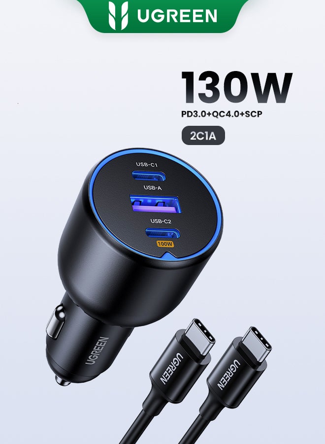 130W Fast Car Charger 3 Port USB Adapter