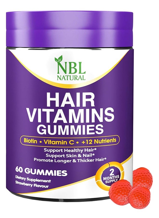 Hair Vitamins 60 Gummies Supplement With Vitamin C, Biotin & Folic Acid For Men Women's