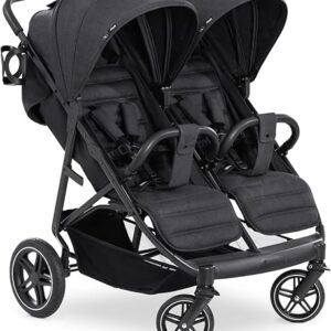 Hauck Uptown Duo Twin Pushchair, Melange Black - Side by Side Double, 77cm Wide, up to 36kg, Compact, with Raincover