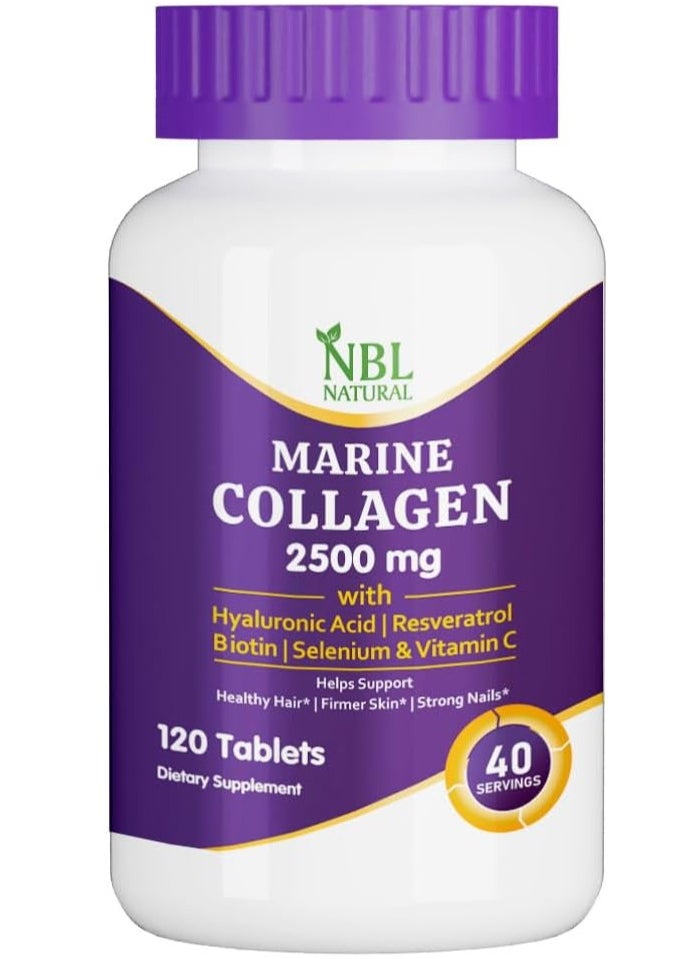 Hydrolysed Marine Collagen 2500 Mg With Hyaluronic Acid, Resveratrol, Biotin, Selenium And Vitamin C, 120 Tablets